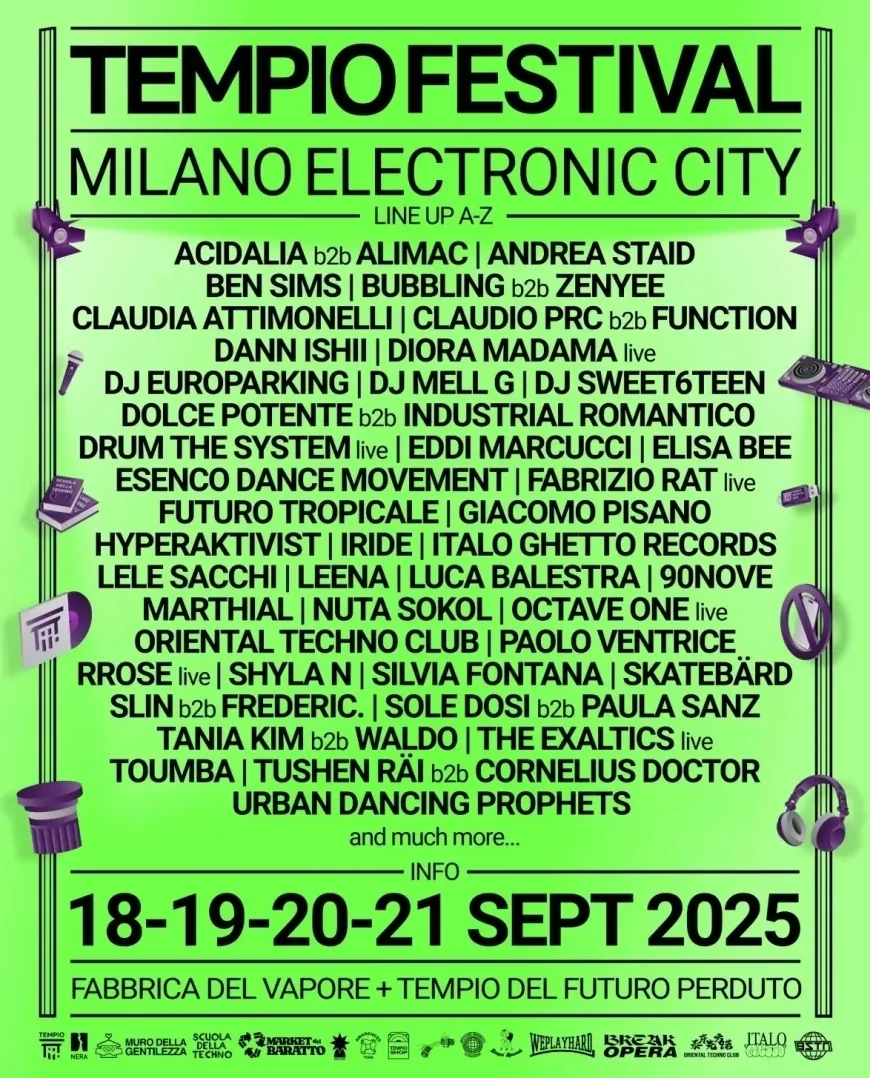 Tempio Festival 2025: techno, arte e cultura a Milano dal 18 al 21 settembre