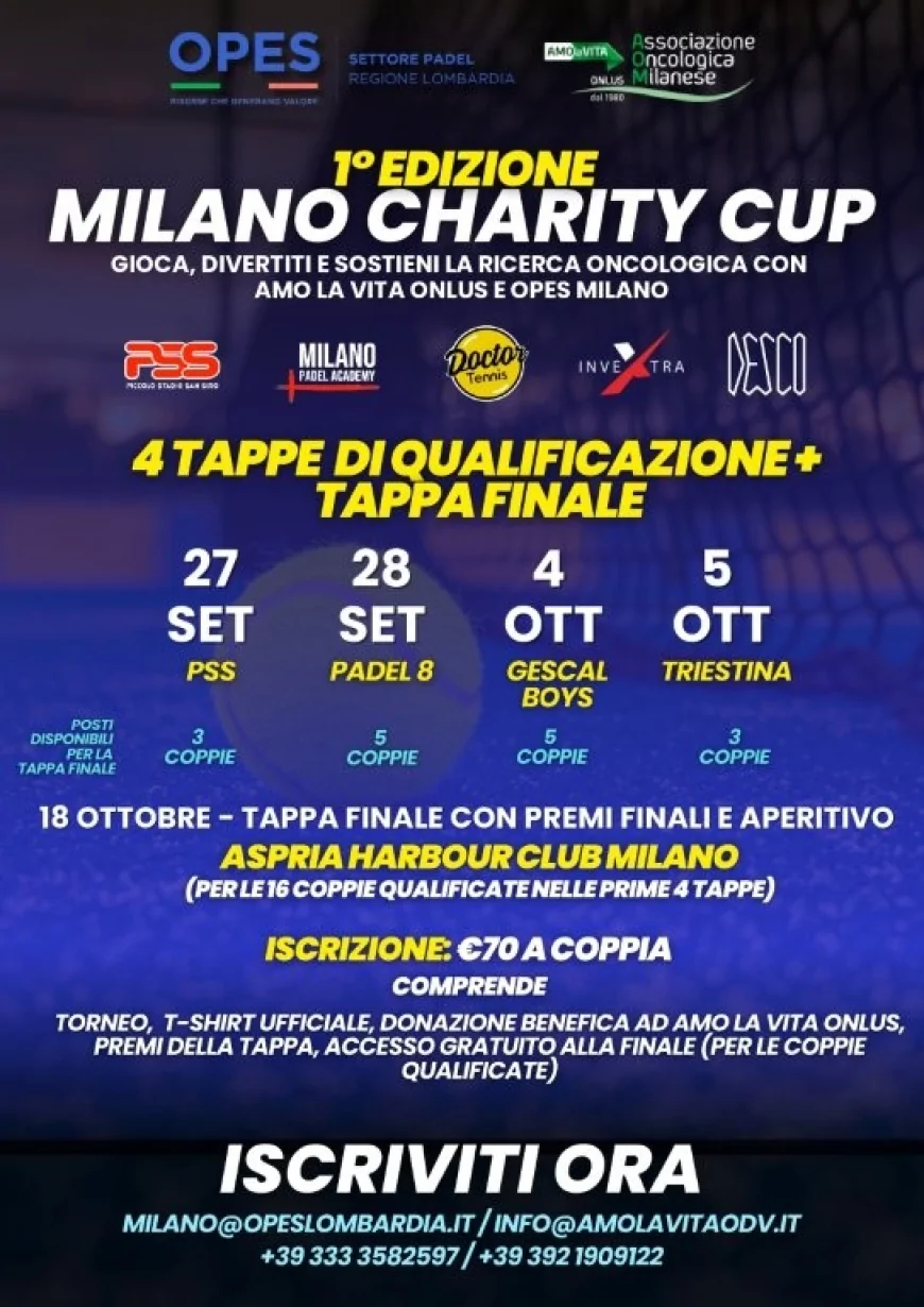 Milano Charity Cup 2025: torneo di padel solidale per AMOlaVITA OdV