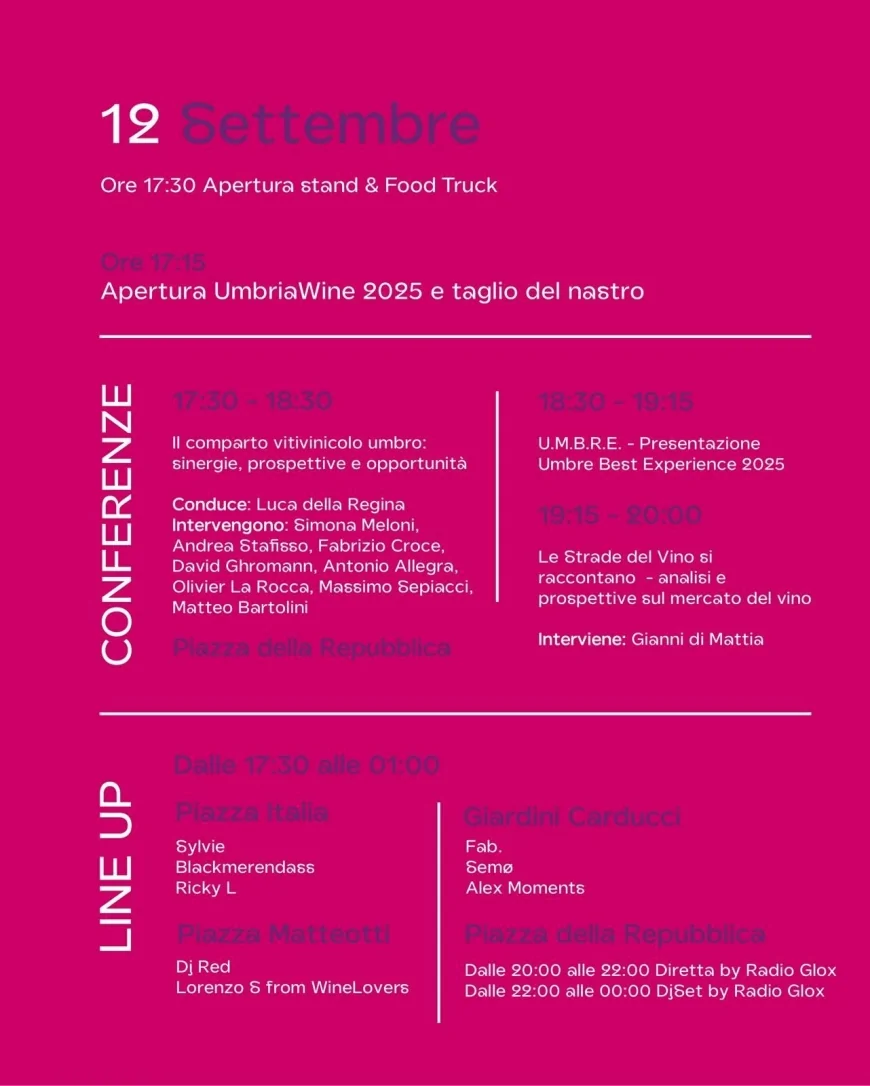 Umbria Wine 2025 a Perugia | Festival del Vino dal 12 al 14 settembre