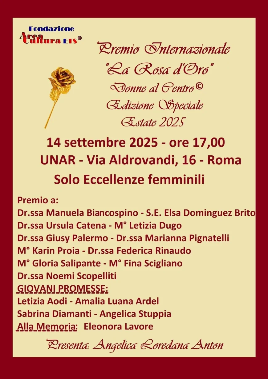 Premio “La Rosa d’Oro”: Marianna Pignatelli tra le protagoniste 2025