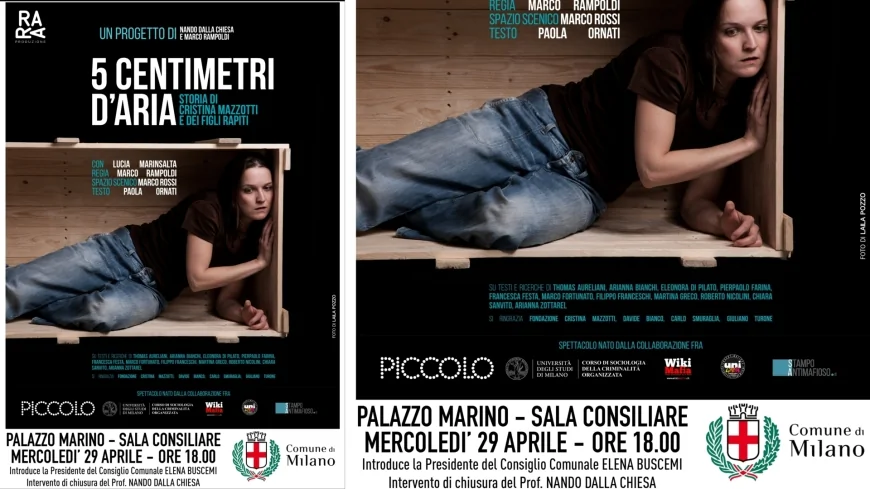 Milano: il 29 aprile a Palazzo Marino il tema della criminalità organizzata in Lombardia con lo spettacolo "5 centimetri d'aria"