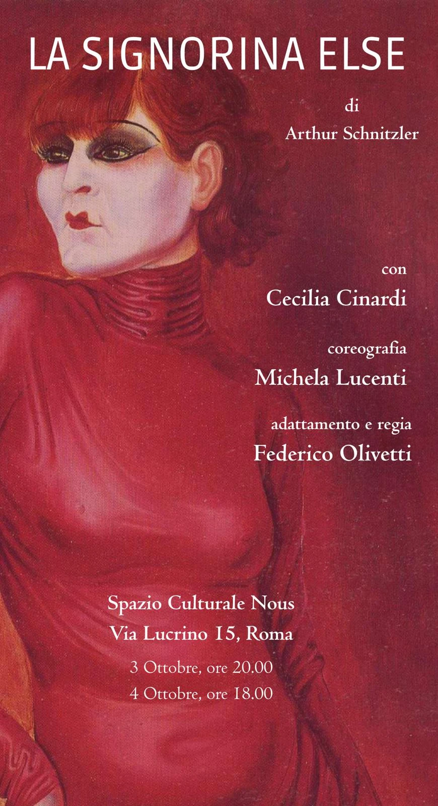 "La signorina Else", il monologo interiore di Arthur Schnitzler arriva a Roma il 3 e 4 ottobre con Cecilia Cinardi